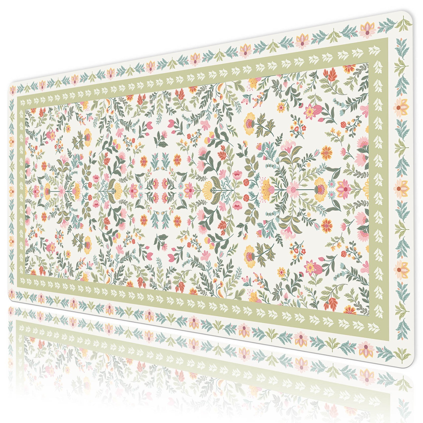 Modern Aesthetic Cute Pink Floral Blue Desk Mat for Keyboard and Mouse Desk Pad