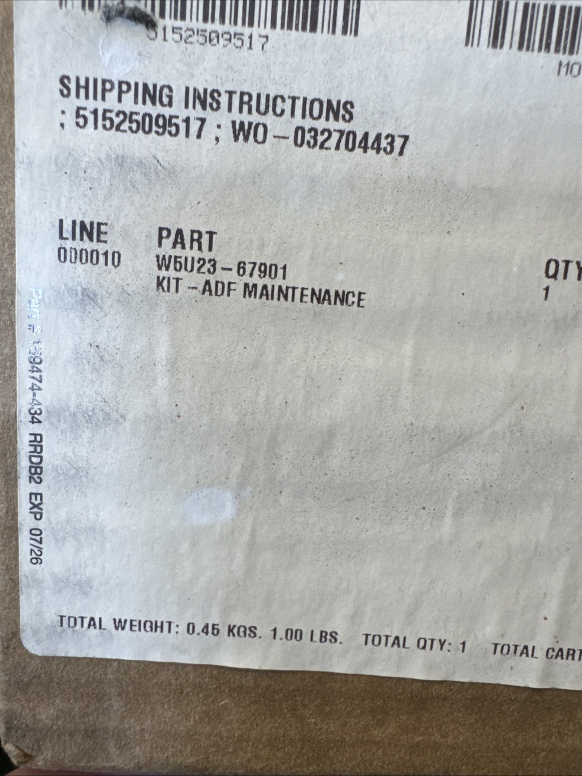 New Genuine HP W5U23-67901 W5U23A Doc Feeder ADF Maintenance Kit