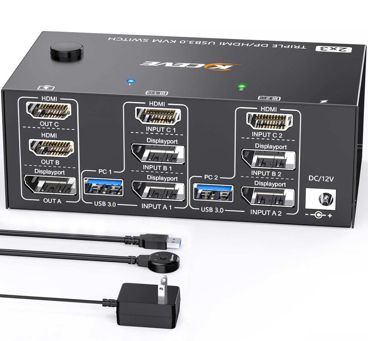 KVM Switch HDMI +DP 8K@60Hz/4K@144Hz, Triple Monitor KVM Switch for 2 Compute...