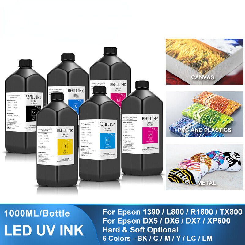 6×1000ML LED UV Ink For DX4 DX5 DX6 DX7 DX10 TX800 XP600 Printhead