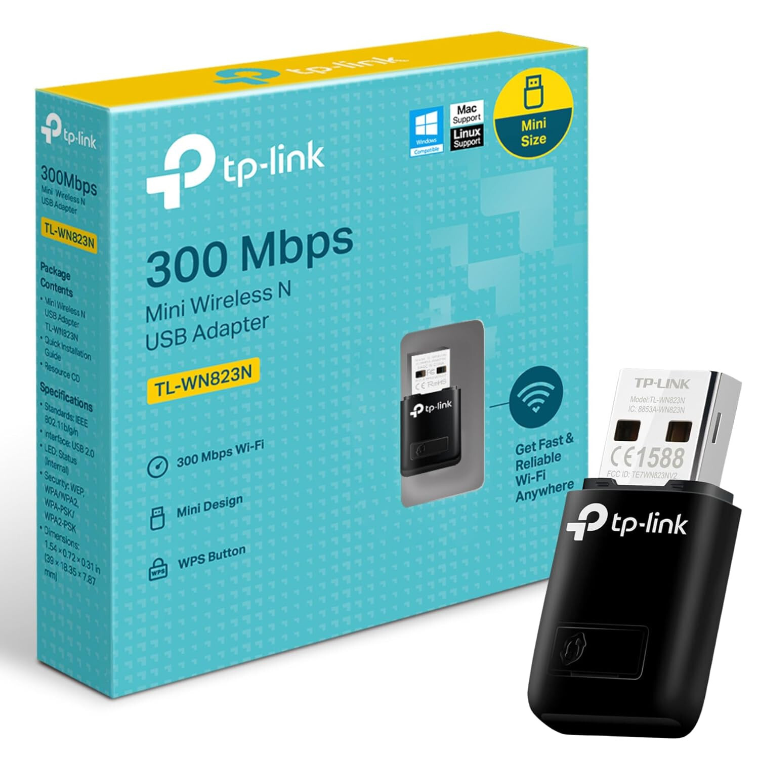 TP-LINK WiFi Dongle 300 Mbps Mini Wireless Network USB Wi-Fi Adapter for PC Desk