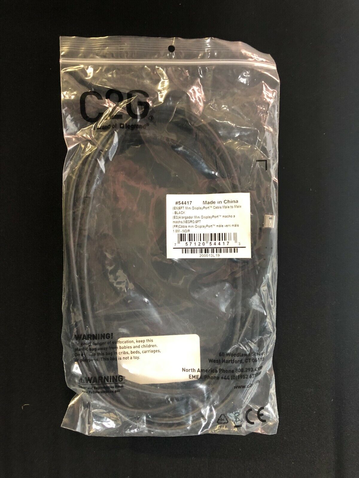 C2G 6ft Mini DisplayPort Cable 4K 30Hz - Black