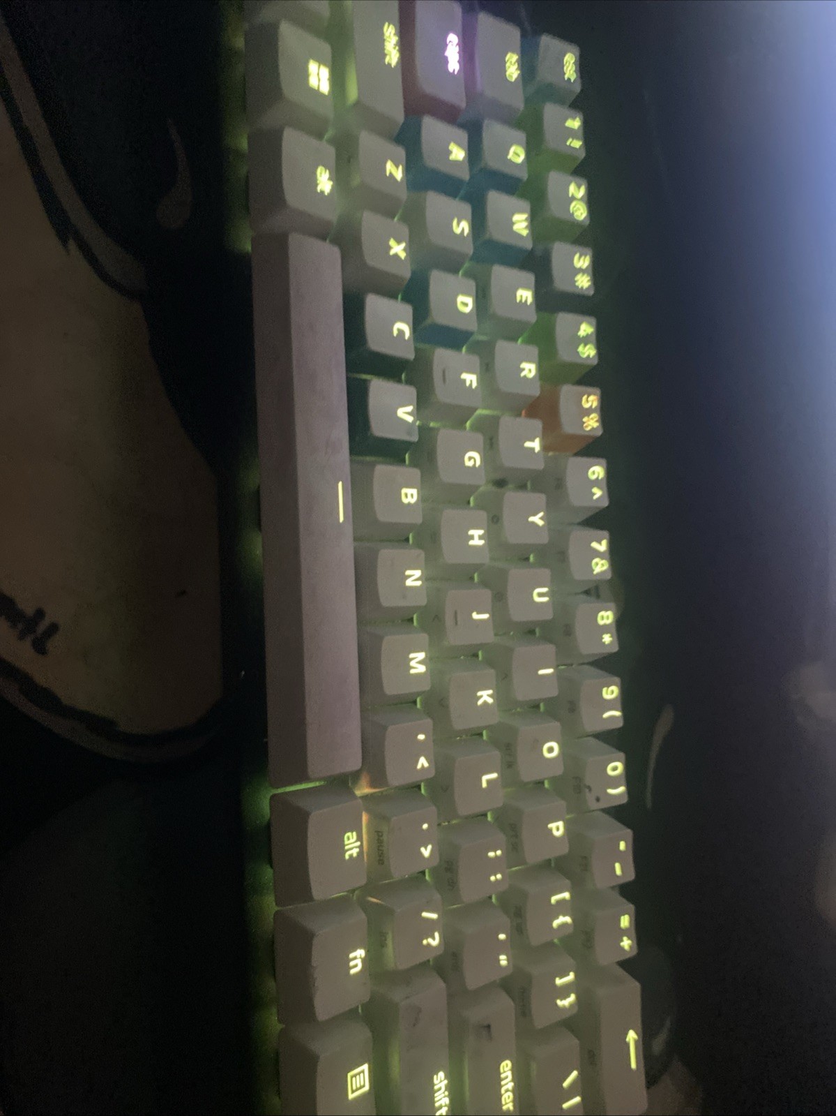 Keyboard Comes With Changeable Colors. 60 Percent Keyboard. The Color Is White.