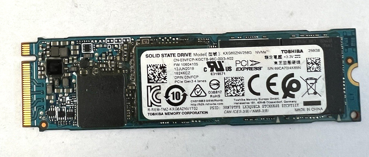 KIOXIA KXG60ZNV256G 256GB M.2 2280 NVMe PCIe SSD Dell 03VFCP