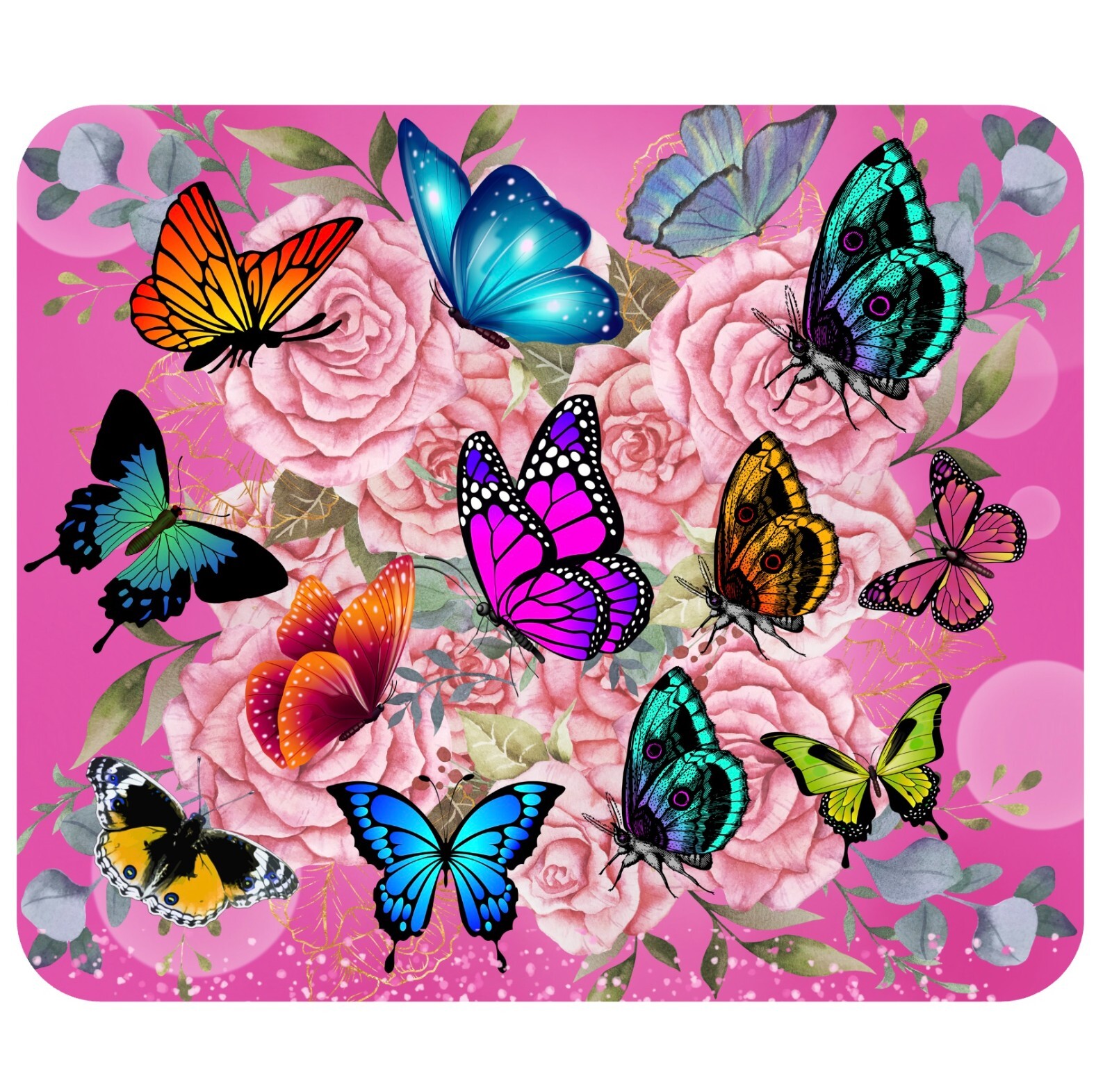 Nipichsha Sublimation Mouse Pad with Non-Slip Rubber Base - BUTTERFLY ROSE PAD