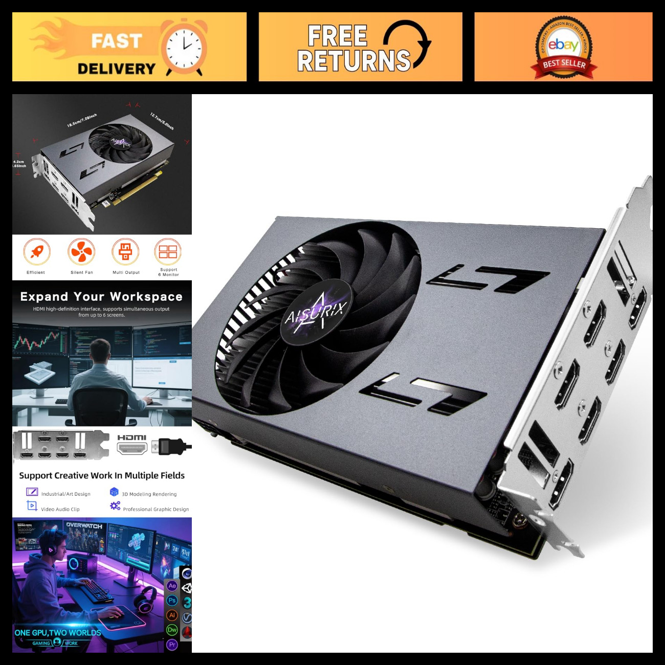 8GB GDDR5 Graphics Card, 6X HDMI, Multi-Monitor Setup, PCIe Video Card for PC