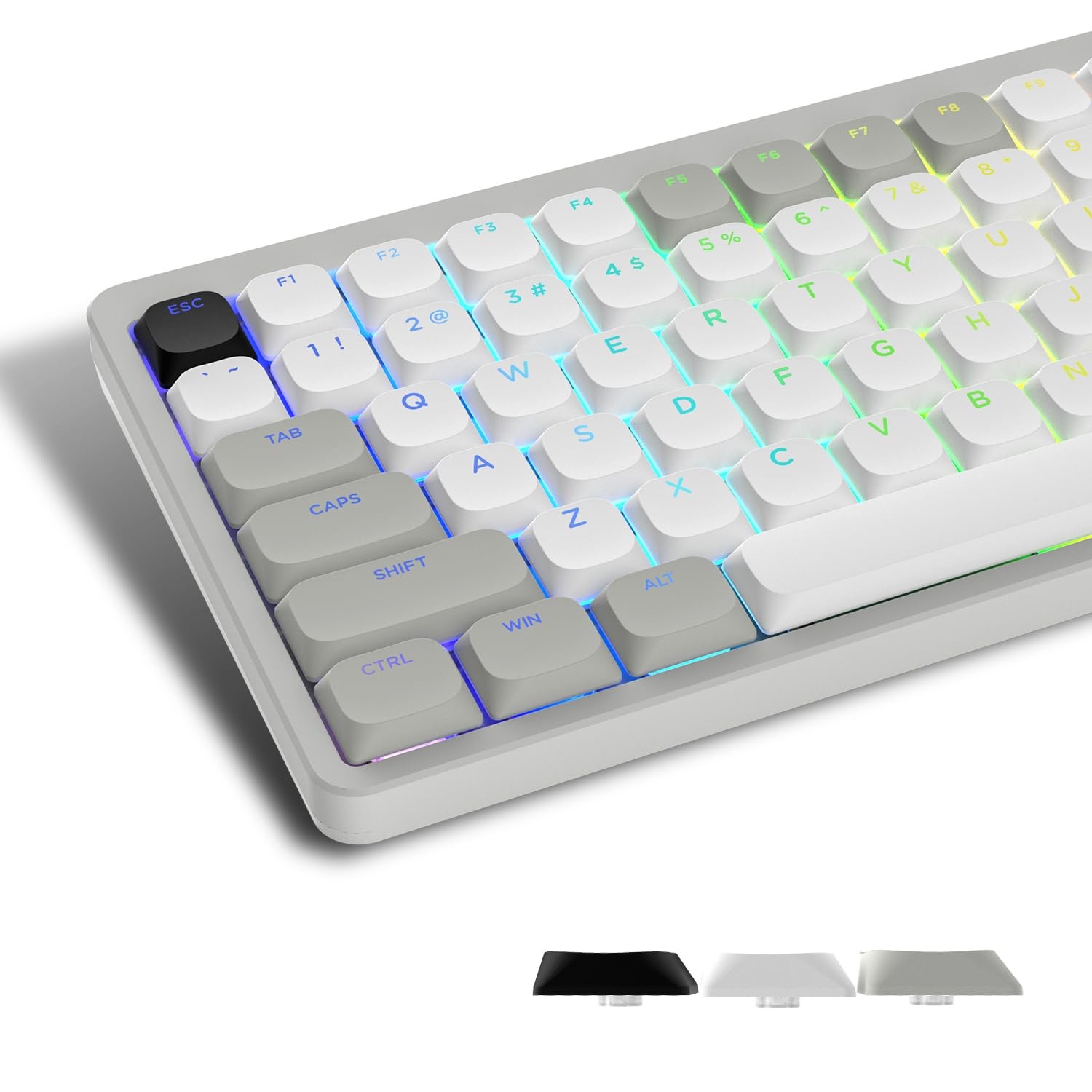 Low Profile Shine Through PBT Keycaps For Cherry Gateron MX Grey White