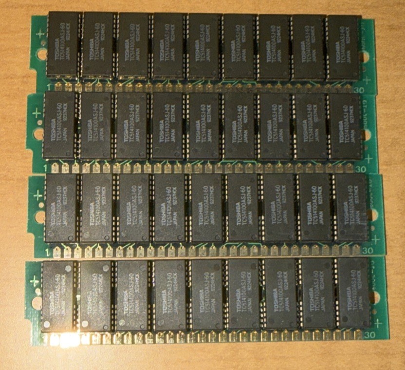 16MB 4 x 4MB 30-Pin SIMM 60ns Gold 9bit FPM Memory PC, IBM 286/386/486 Century