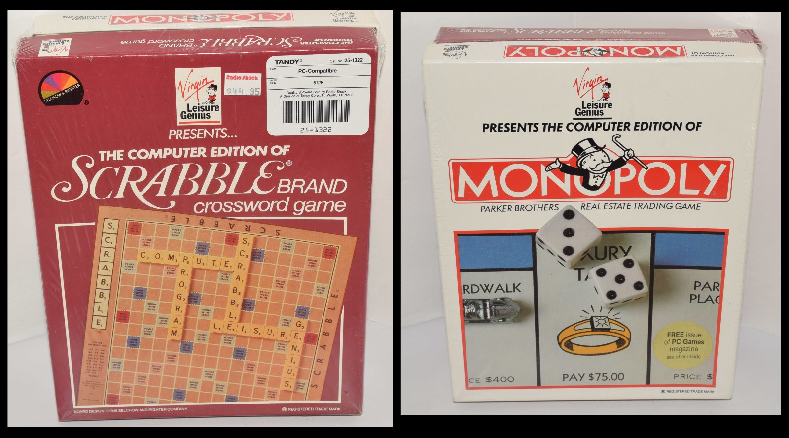 Virgin Leisure Genius Scrabble & Monopoly Computer Edition PC 25-1322 NEW Sealed