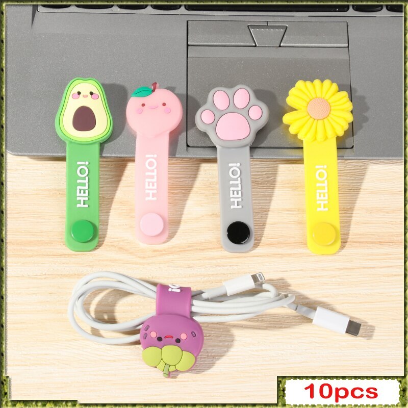 10pcs Cute Cartoon Data Cable Multifunction Cord Protector Bookmark Clips Wire