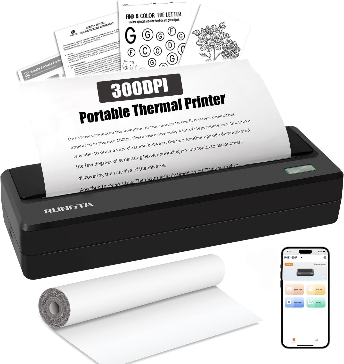 Rongsta Portable WiFi Printer Wireless Bluetooth for Home Use - Dark Grey *NEW*