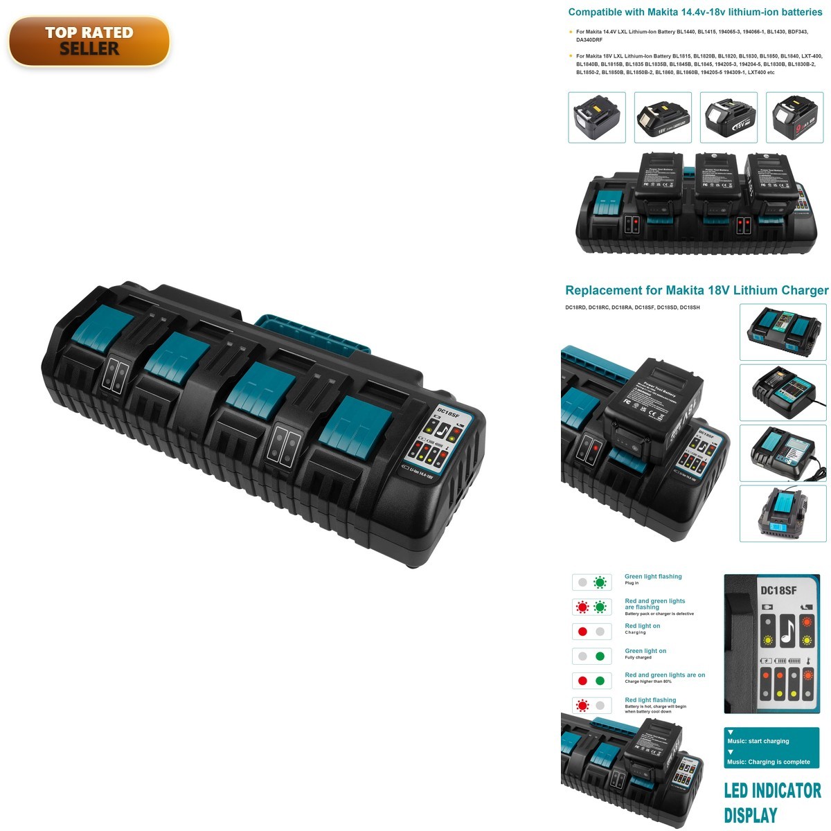 Fancy Buying 4-Port 18V DC18SF Charger Dual USB Port Compatible Makita 14.4V