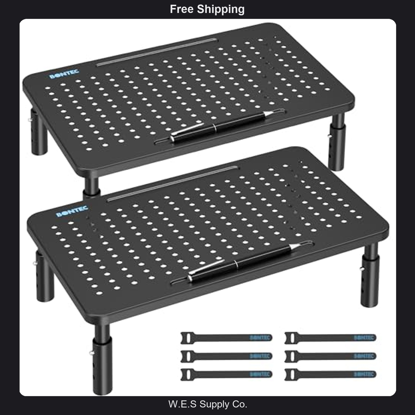 BONTEC 2 Pack Adjustable Monitor Stand Riser with Drawer - 44lb Capacity
