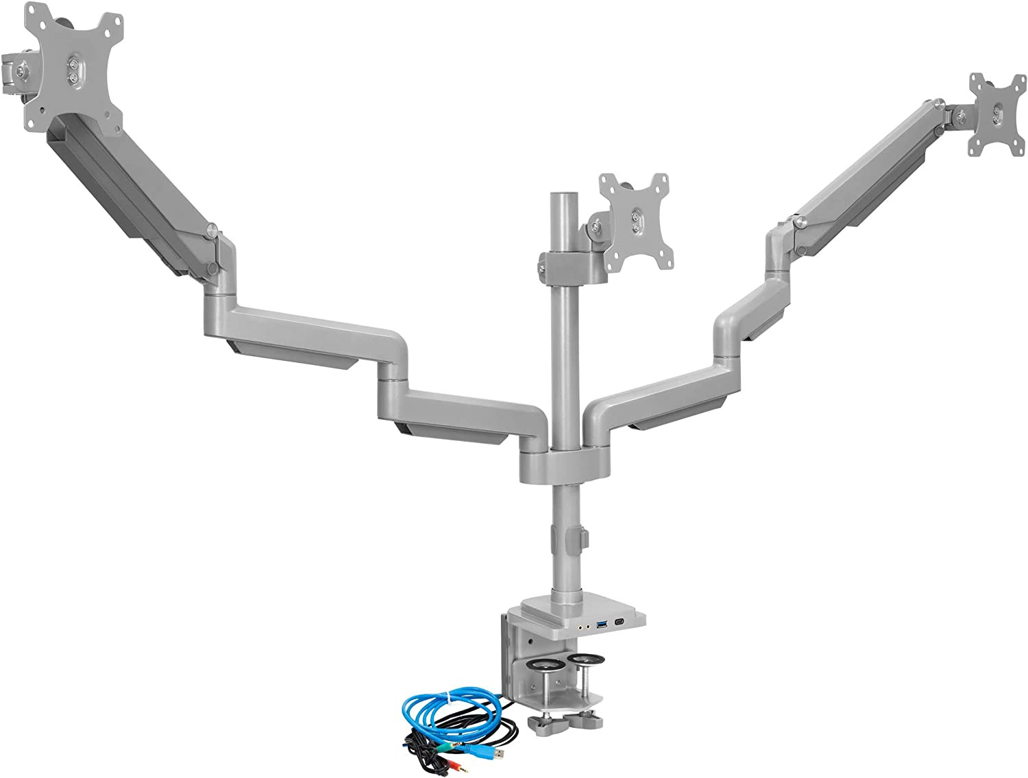 Mount-It Triple Monitor Mount | Desk Stand with USB and Audio Ports 3 Counter