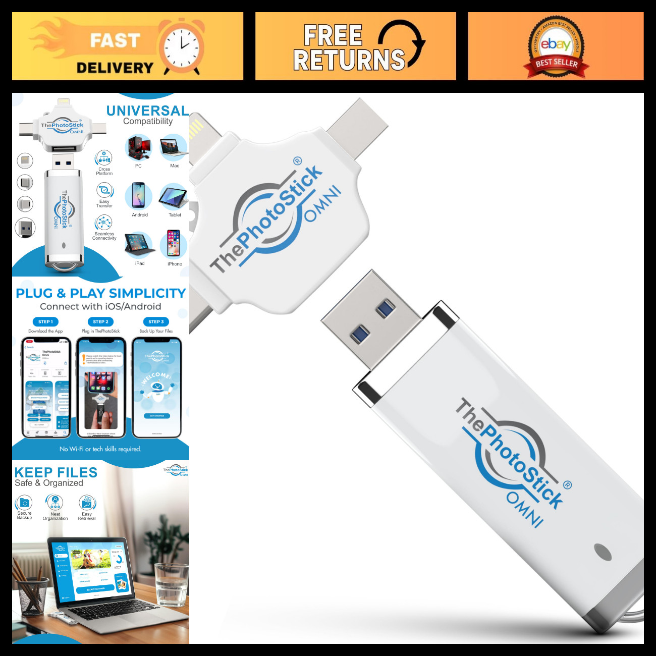 64GB Photo Backup Stick for iPhone, Android & PC - Easy File Storage & Transfer