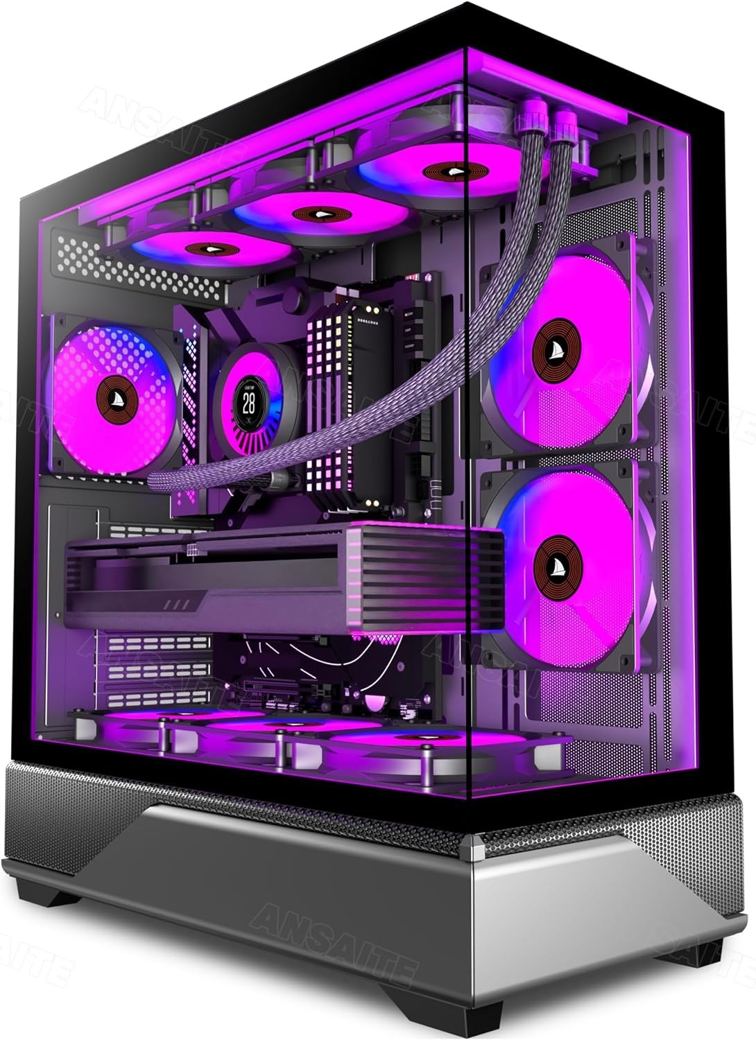 PC CASE 6 PWM ARGB Fans Pre-Installed, Mid-Tower Gaming PC Case, Panoramic Tempe
