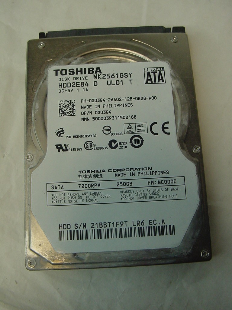 250GB TOSHIBA SATA LAPTOP 2.5" HARD DRIVE MK2561GSY