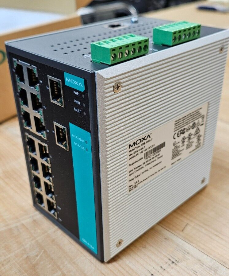 Moxa 16 port managed switch, DIN-Rail, Extended Temp.
