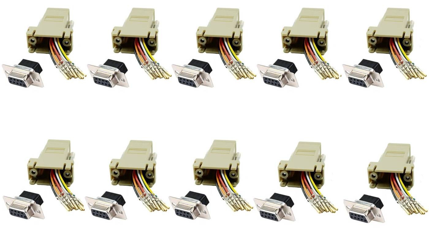 10 Pack DB9 9-Pin Serial RS232 Female to RJ45 Female Modular Adapter Converter