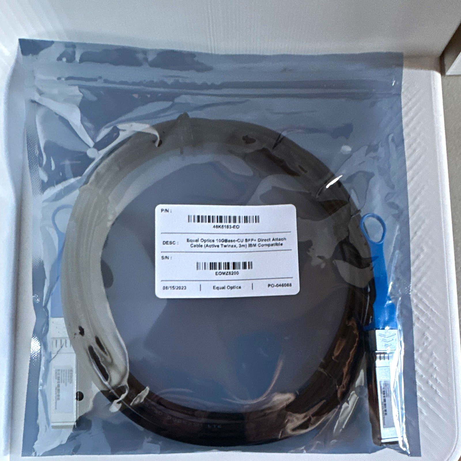 NEW Equal Optics 48K6183-EO 10G SFP+ DAC Cable 3M IBM Compatible 10GBASE-CU