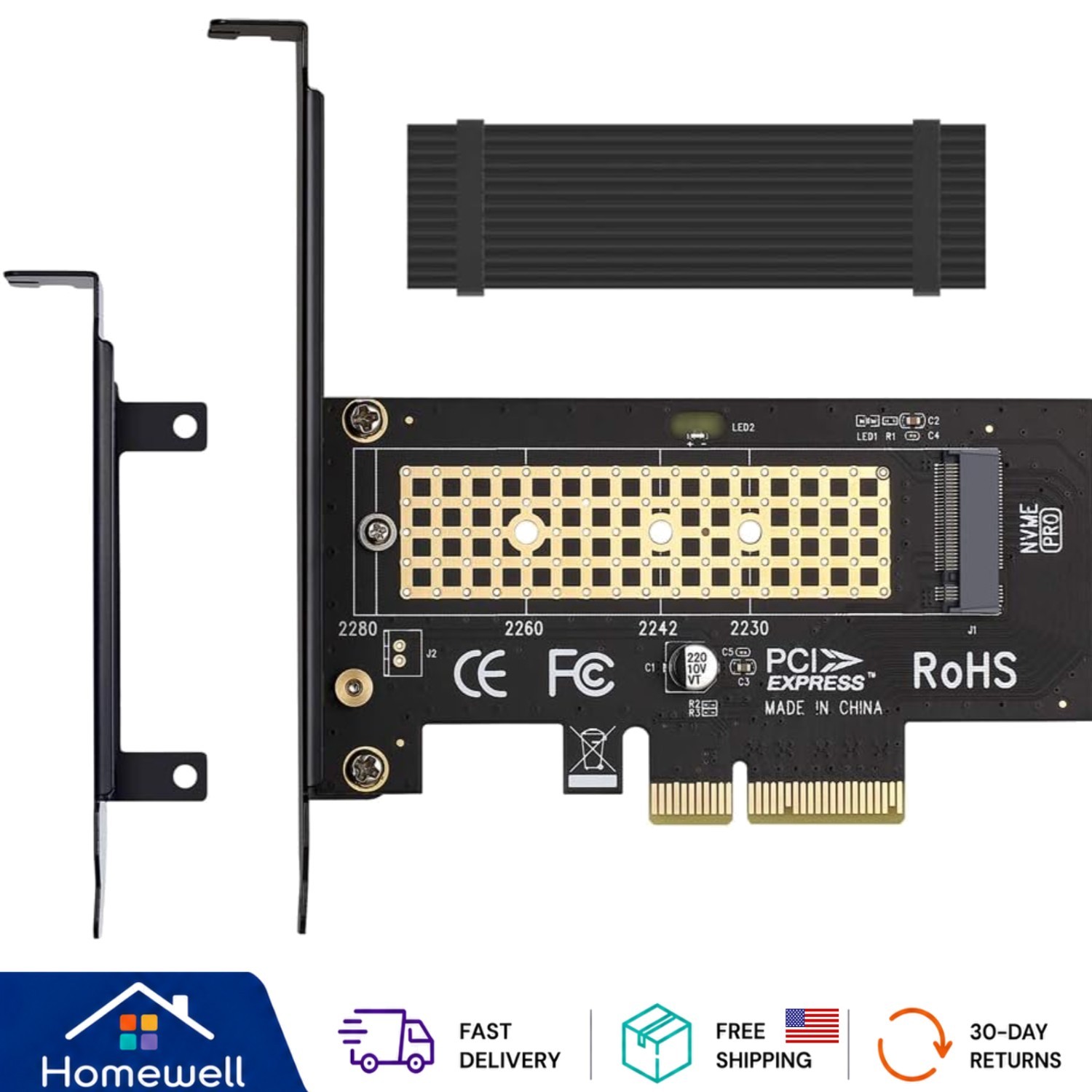 M.2 NVMe to PCIe 4.0 x4 Adapter with Aluminum Heatsink for Maximum Cooling
