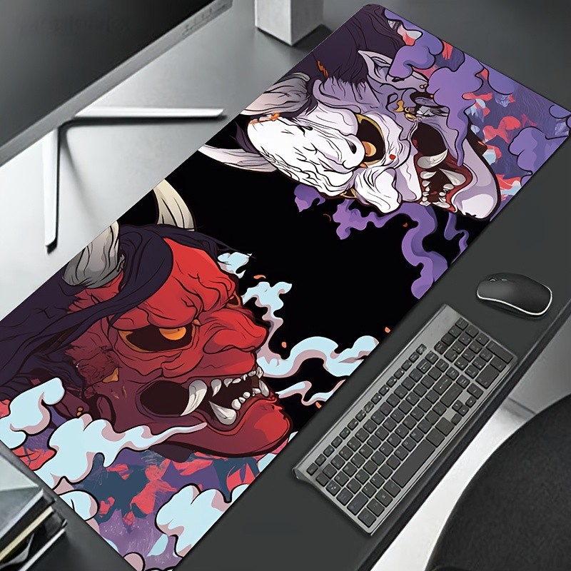 Japanese Ukiyo-E Demon Pattern Large Gaming Mouse Pad, Keyboard Desk Mat with