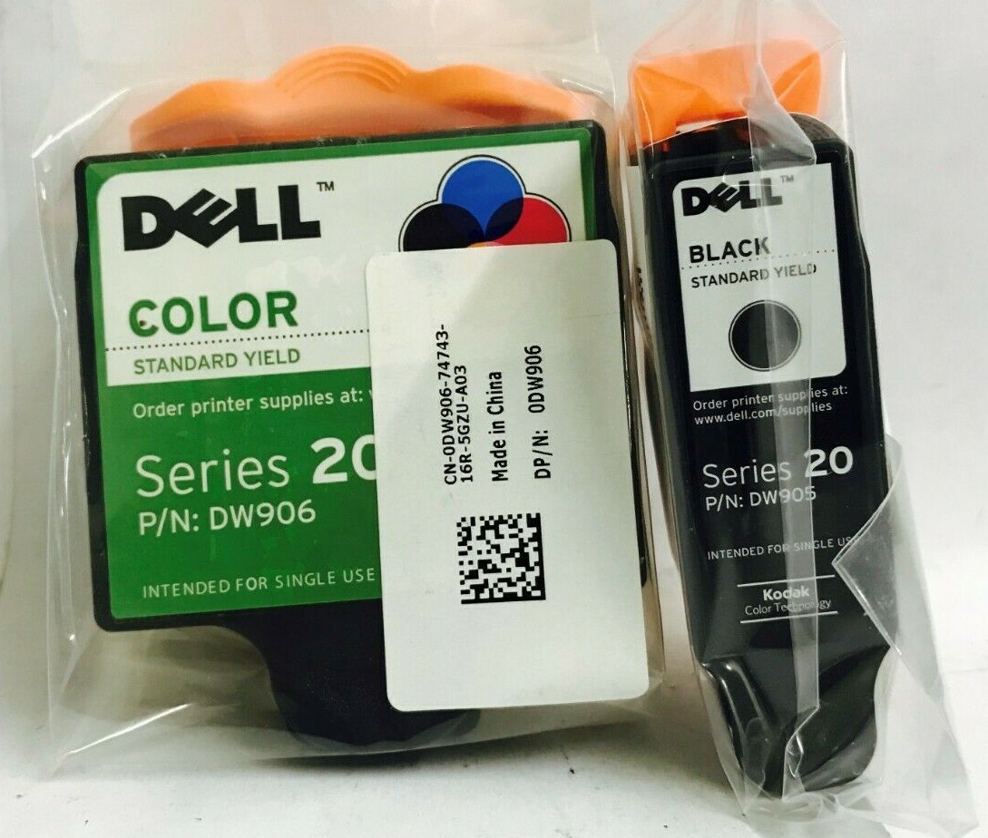 New Genuine Dell Series 20 Black Color 2PK Ink Cartridges (DW906 DW905)