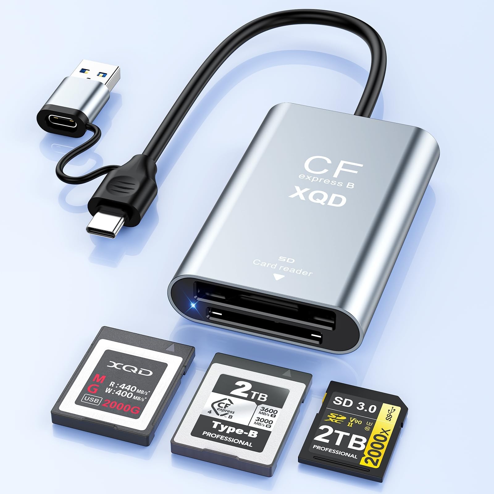 CFexpress Type B/XQD/SD Card Reader, 10Gbps USB3.2 Gen2 3-in-1 Aluminum T32-13