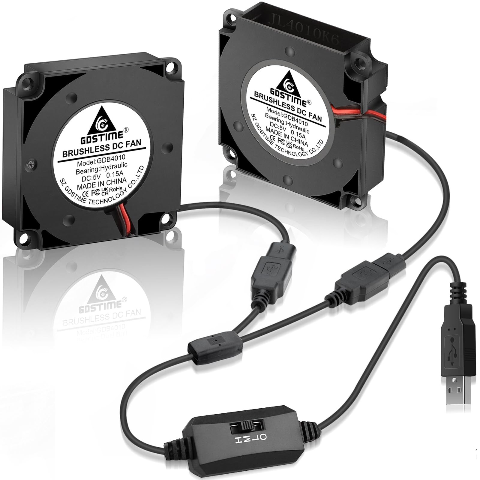 USB Blower Fan 40mm 5V 3 Speed Control 4010 Hydraulic Bearing 40x40x10mm Pack