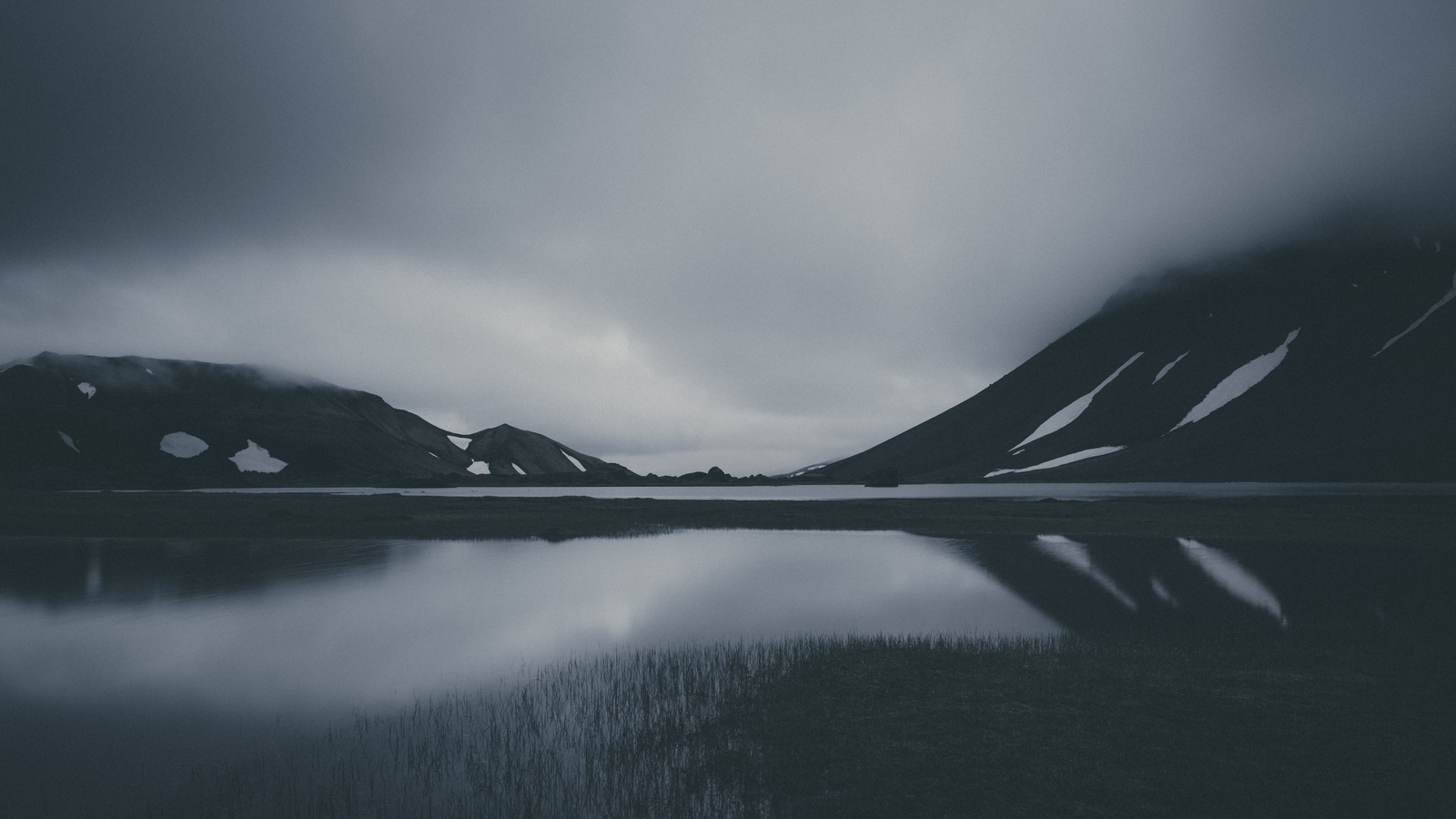Landscape mountains lake clouds dark monochrome low Custom Gaming Mat Desk