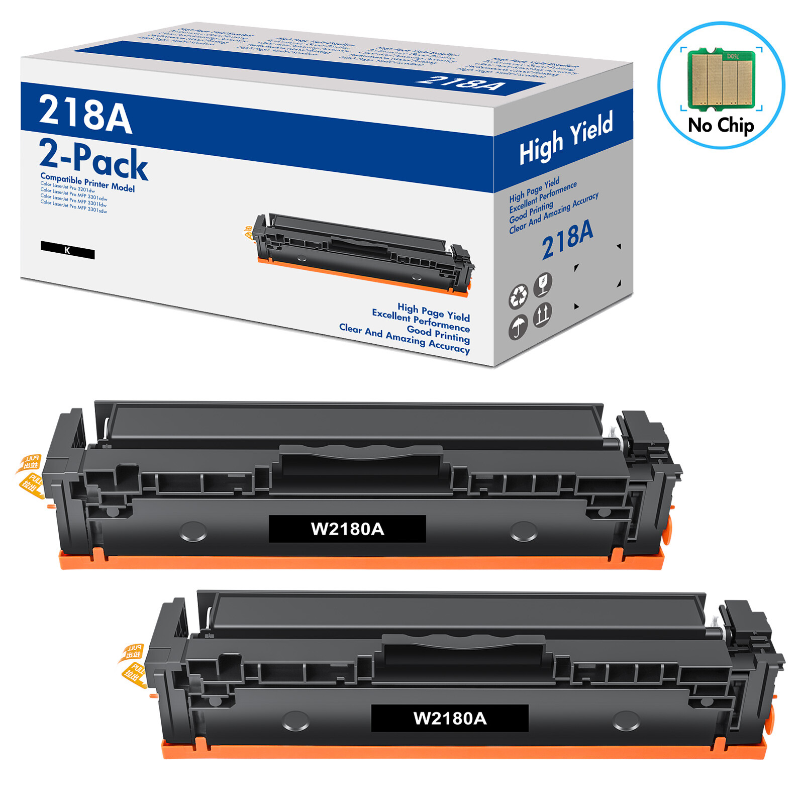 2PK 218A W2180A Toner 【No Chip】 Fits for HP LaserJet Pro 3201dw MFP 3301fdw