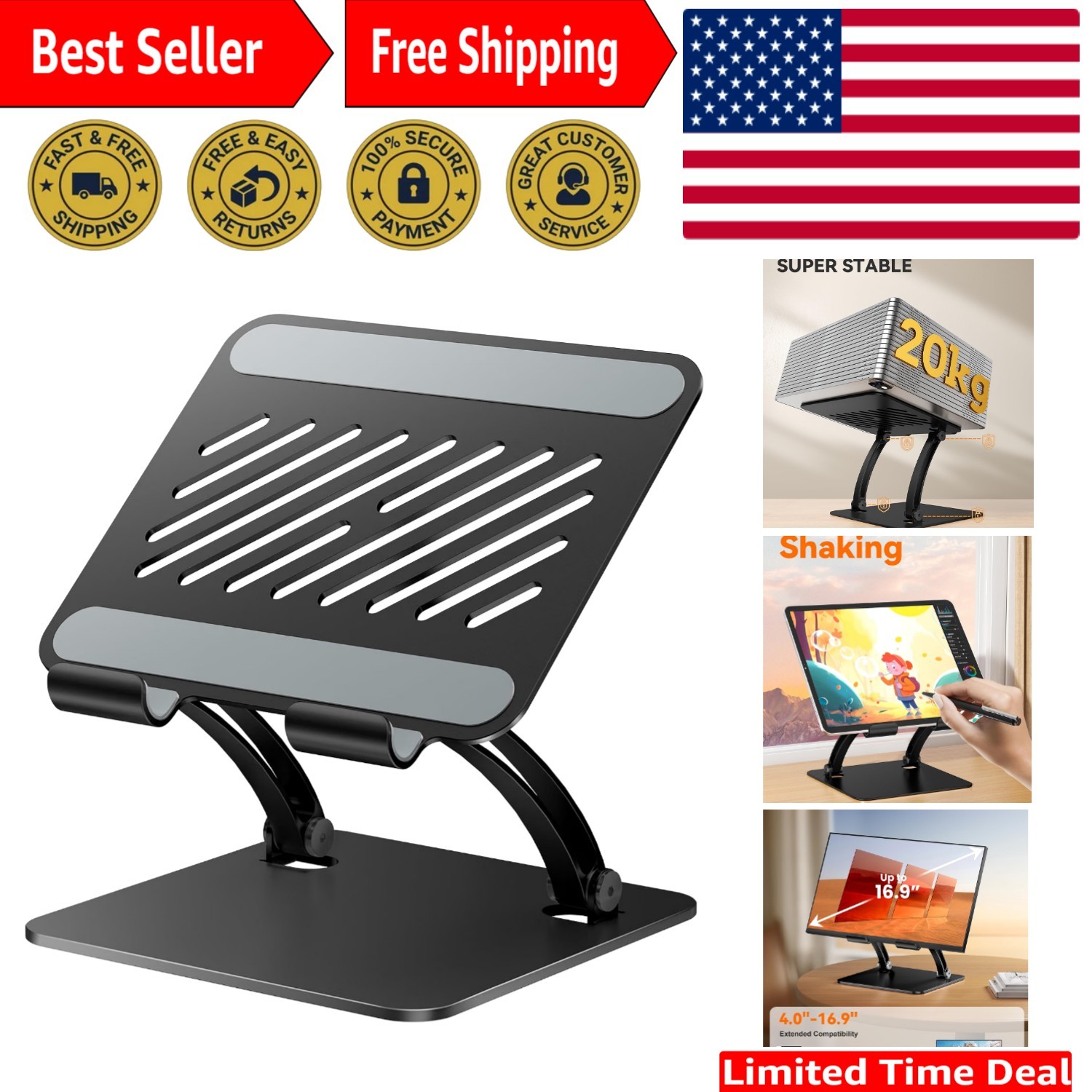 Ergonomic Aluminum Tablet Stand - Adjustable Viewing for Home, Office, or Travel