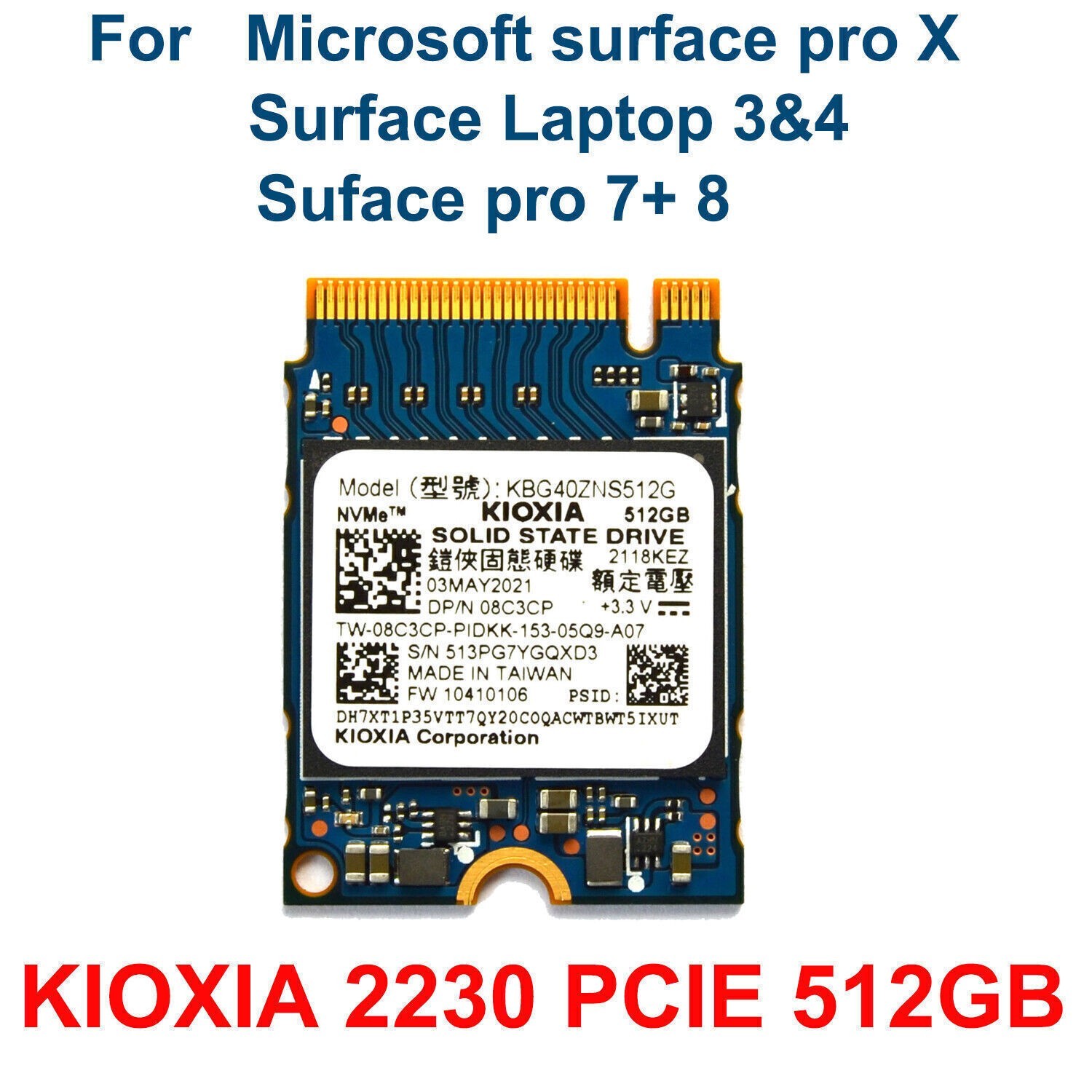 BG4 KIOXIA 512GB 2230 M.2 SSD For Microsoft Surface Laptop 3 4 Pro X Pro 7+ 8