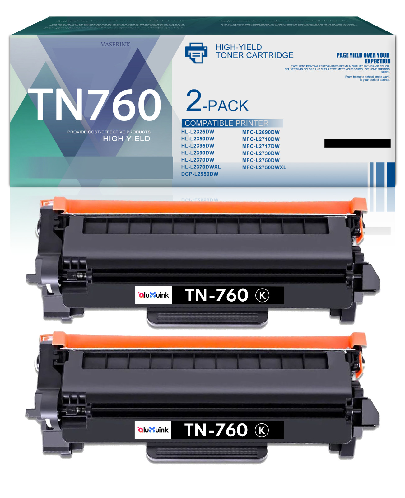 New TN760 2BK Toner Cartridge Replacement For Brother MFC-L2750DWXL HL-L2325DW