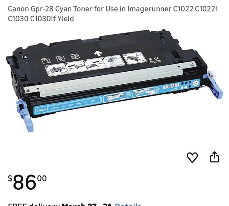 Genuine Canon GPR-28 Toner Color Image RUNNER C1022/C1030 Series CYAN