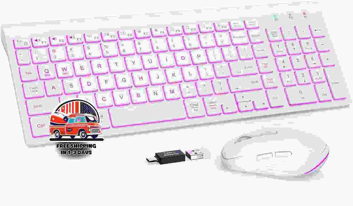 Combo Mini Teclado Inalambrico y Raton, Mecanismo de tijera retroiluminado,NEW.