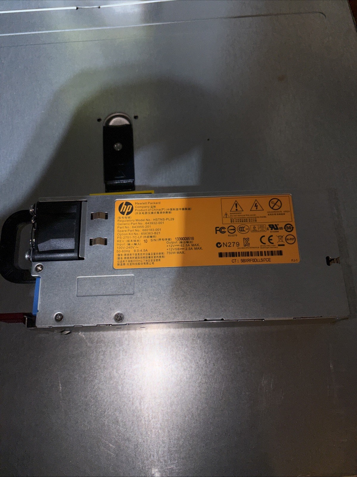HP  HSTNS-PL29  643955-201  750W PSU POWER SUPPLY - TESTED.