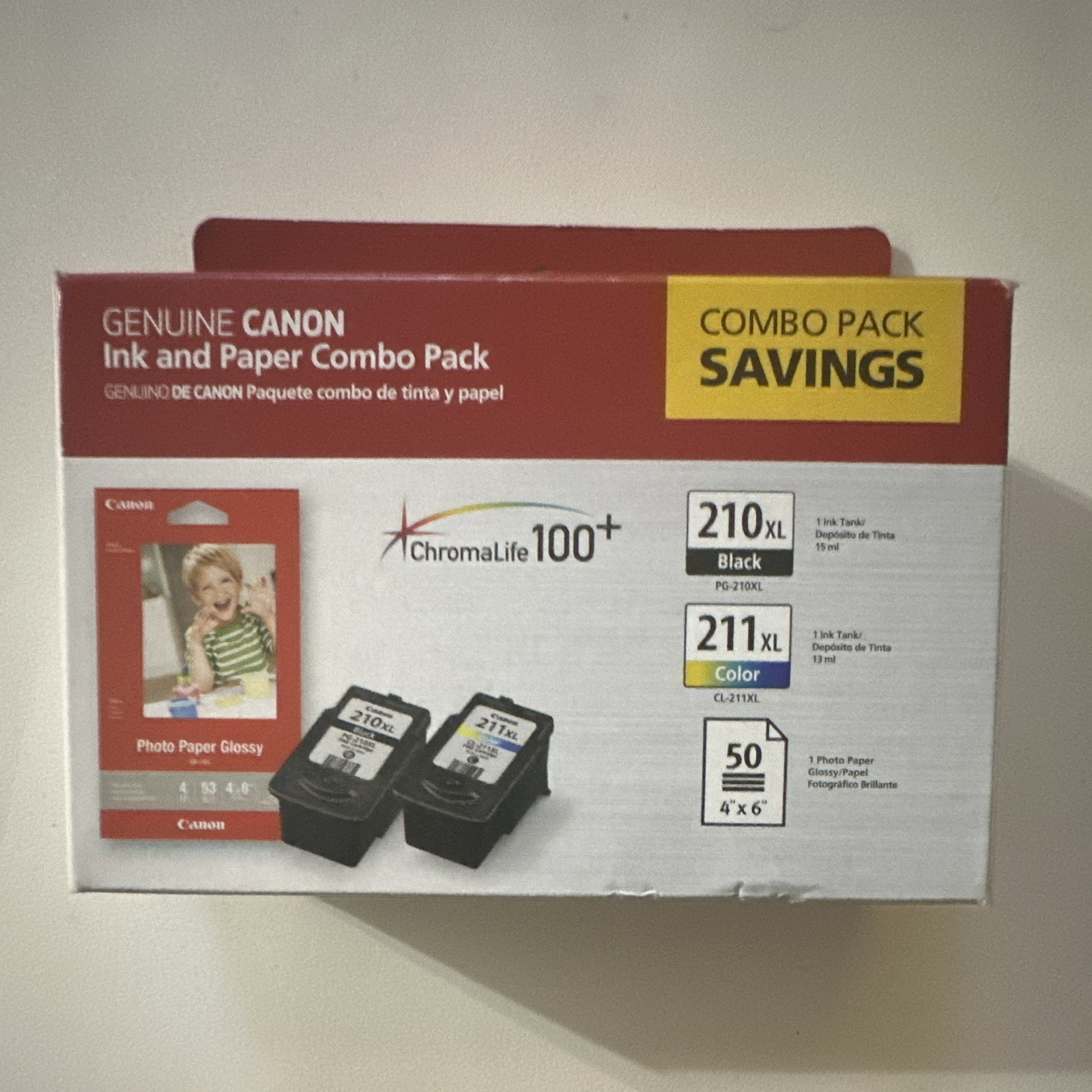 Canon PG-210XL/CL-211XL Genuine Original Inkjet Ink + Photo Paper Combo