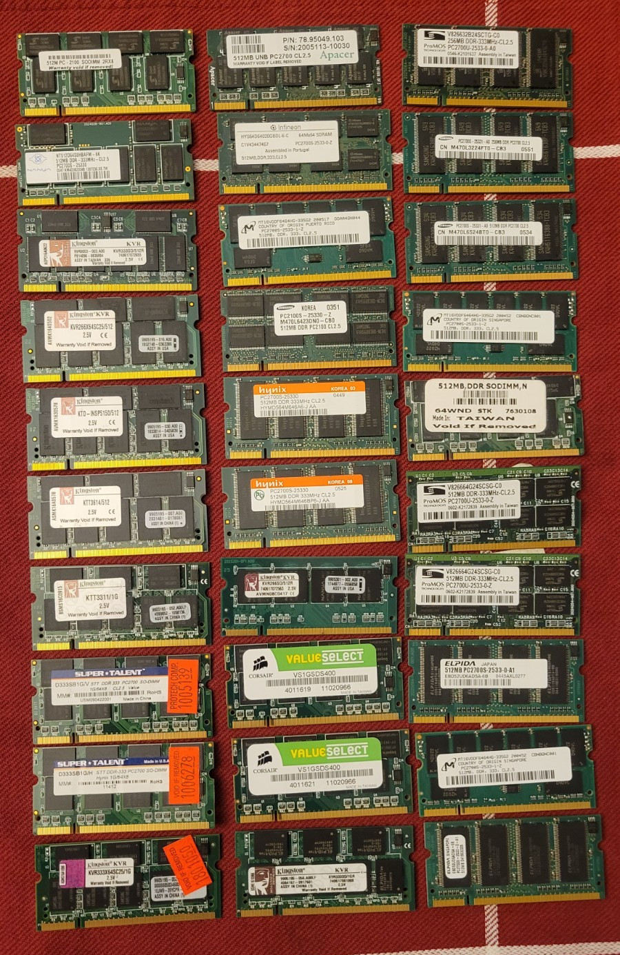 Lot of 30 Various Size, Speed DDR1 Desktop Memory Modules, Untested Pulls, AS IS