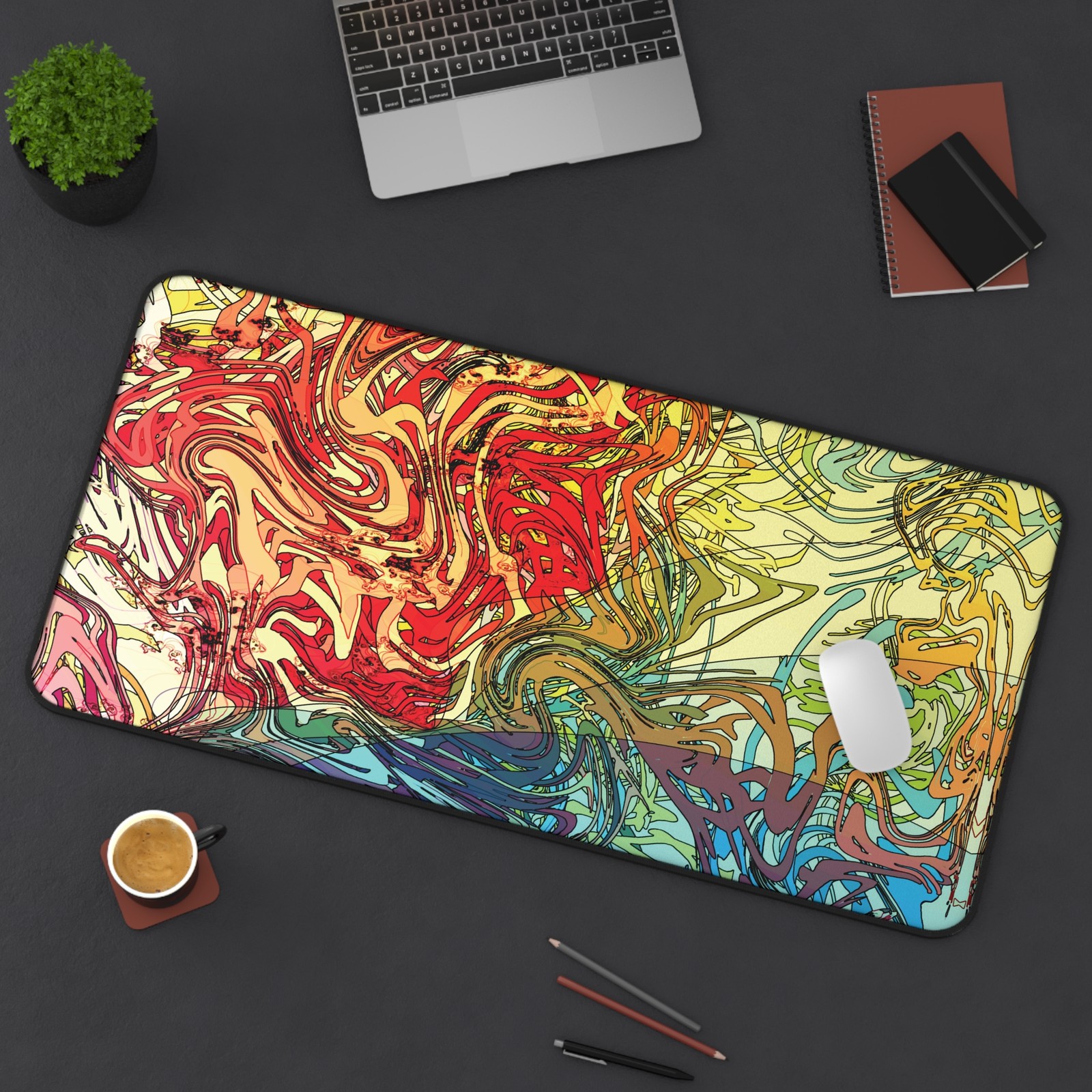 Abstract Desk Mat, Psychedelic Liquid Art, Colorful Gaming Setup 
