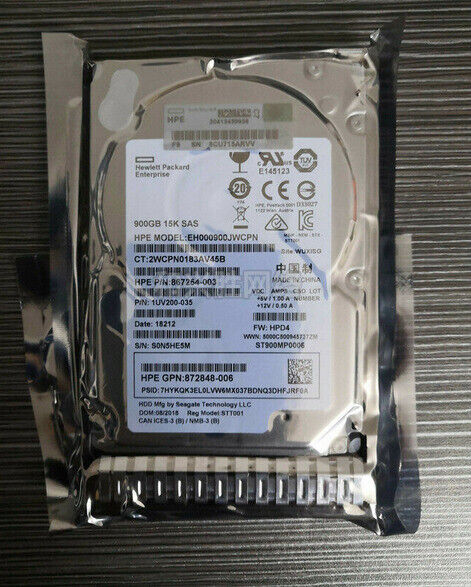 870759-B21 870795-001 HPE 900GB SAS 12G 15K SFF SC DS HDD Hard Drive