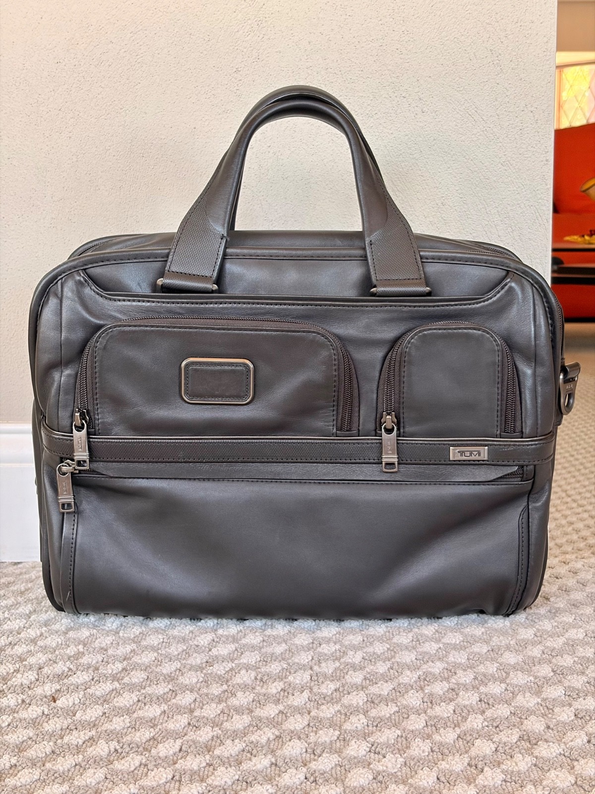 TUMI Alpha 3 Leather Expandable Organizer Laptop Brief 9603141DL3 Black
