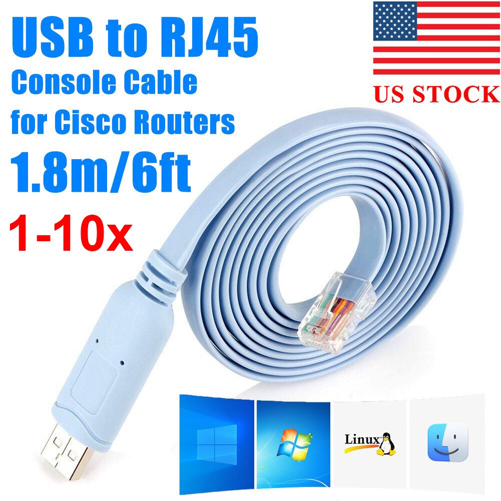 USB to RS232 Serial RJ45 CAT5 Console Adapter Cable for Cisco Routers FTDI Lot