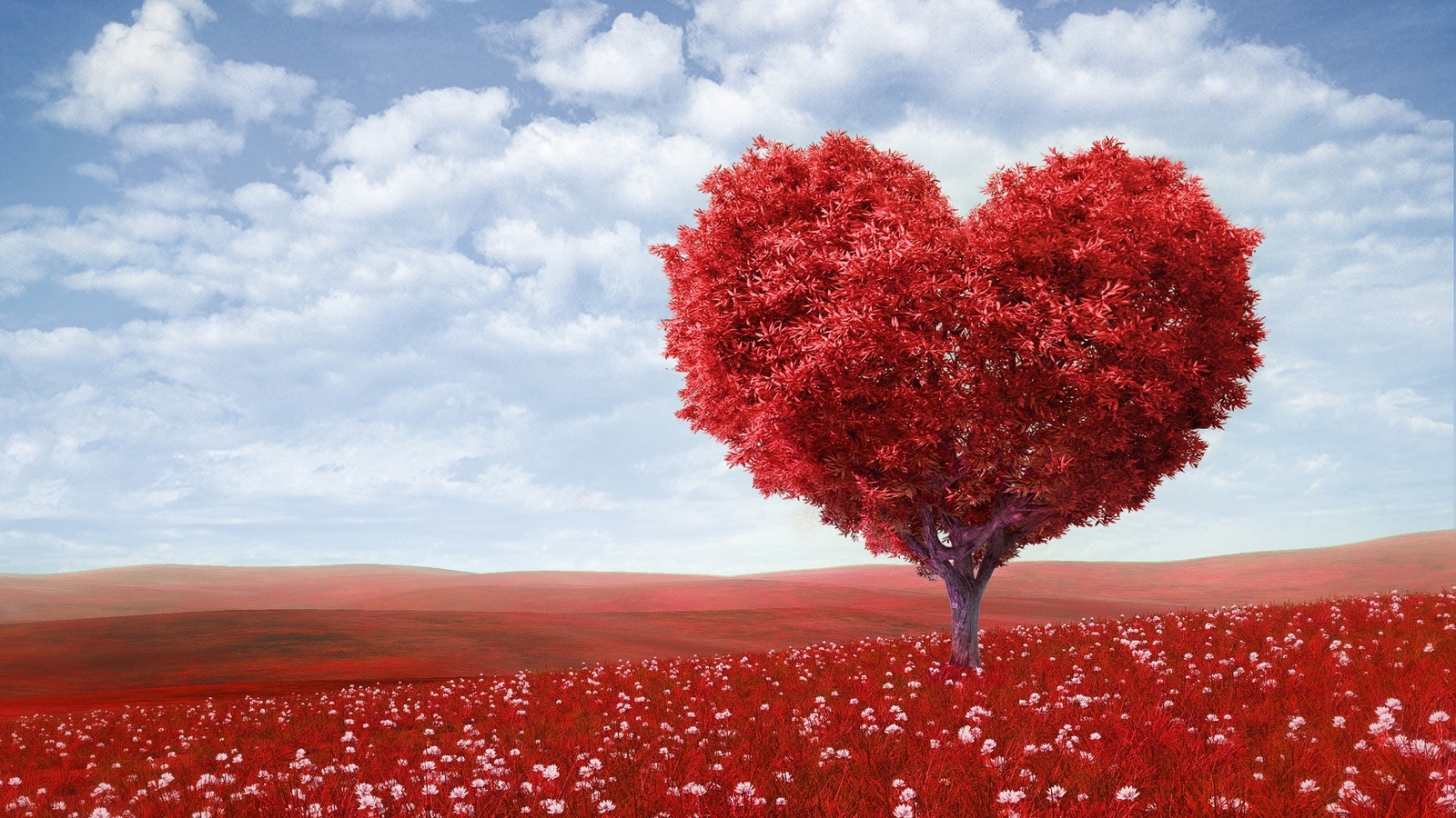 Landscape trees heart art flowers red Custom Gaming Mat Desk