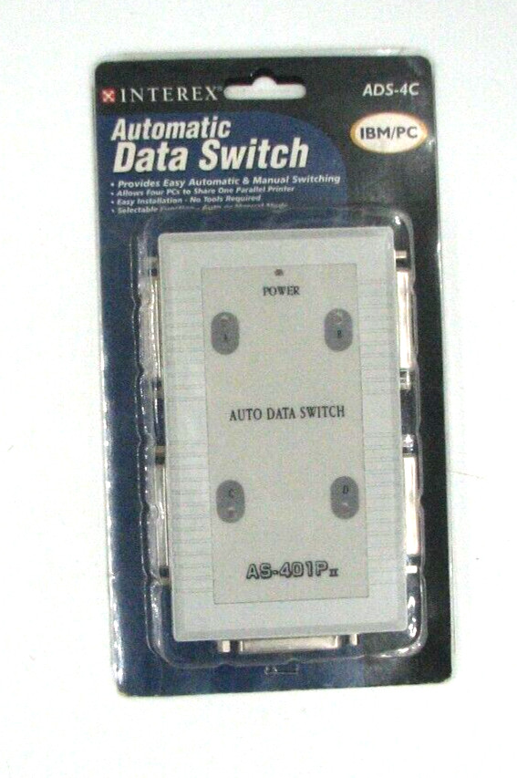 Interex Automatic Data Switch ADS-4C 4 Computers To Share 1 Parralel Printer