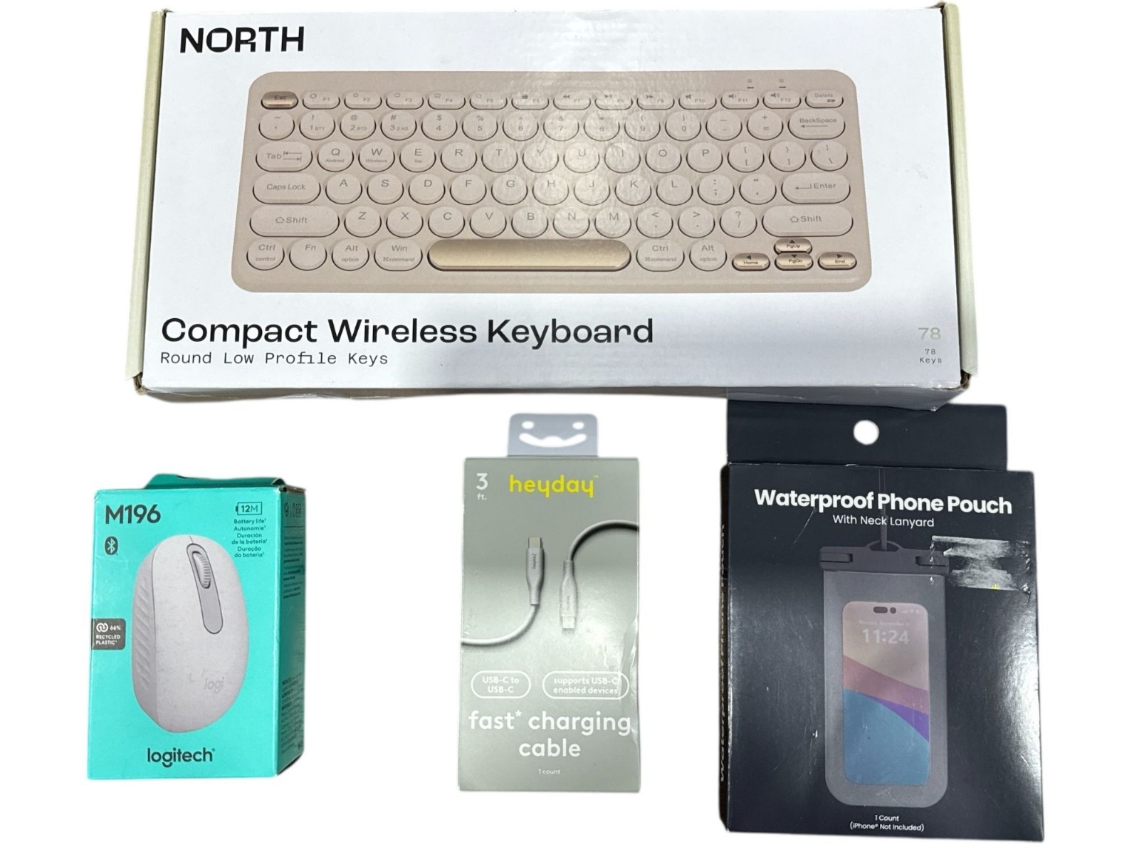 NORTH Compact Wireless Keyboard, Logitech M196 Bluetooth Mouse, Heyday 3ft. USB-