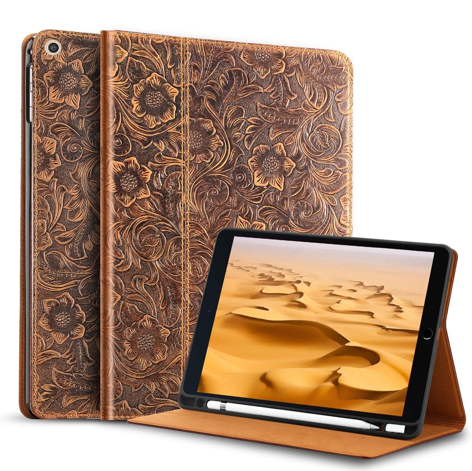 Gexmil Leather Case for iPad 10.2 Inch,9th/8th/7th Gen,Brown Floral | Genuine...