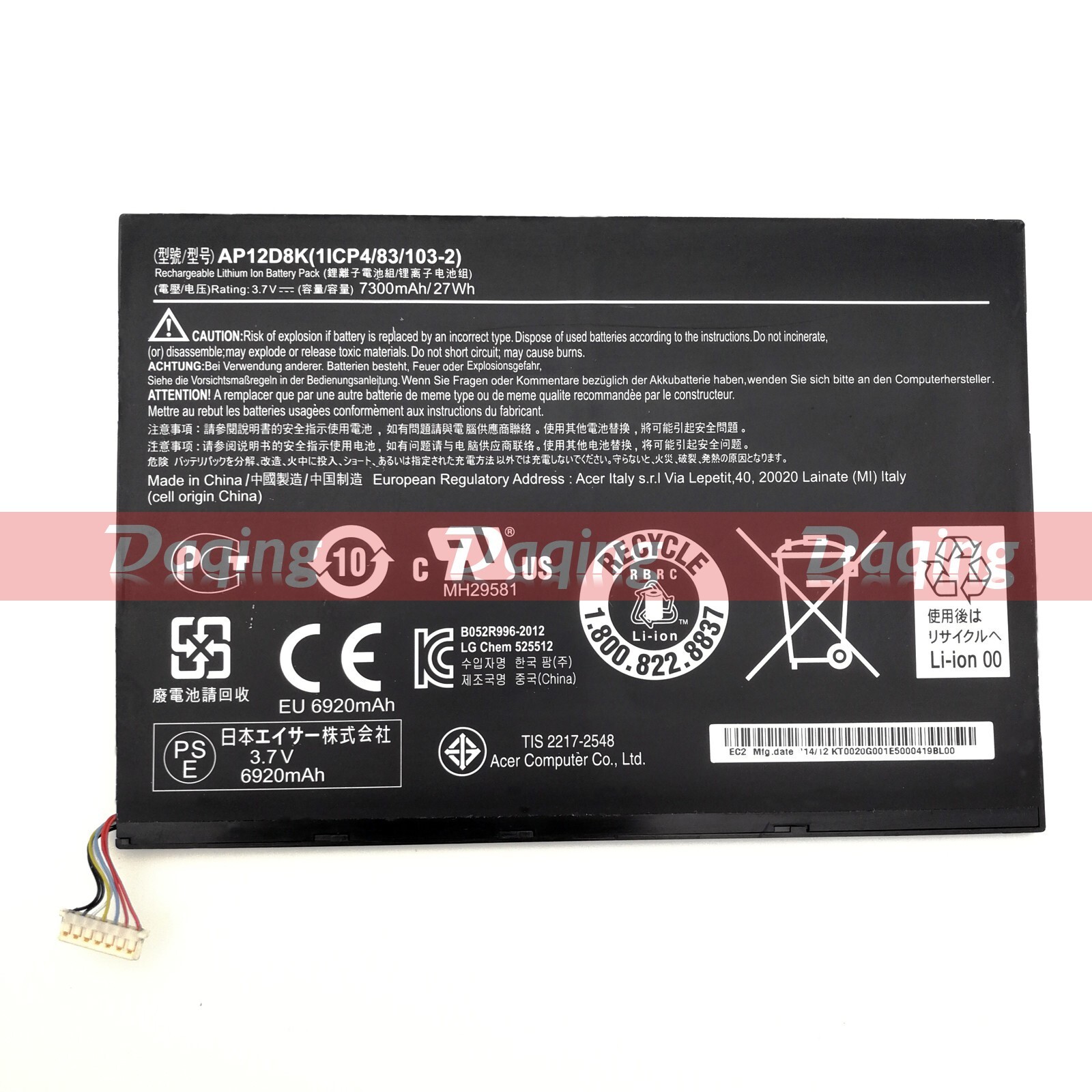 New Original AP12D8K Battery for Acer Iconia Tab A3-A10 A3-A11 W510 W510P 27Wh