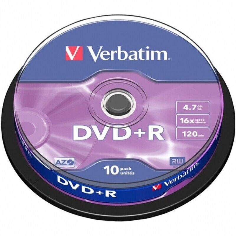 CABIN OF 10 VERBATIM DVD+R DISCS 4.7GB 16X PACK 43498 REEL LOT OF UNITS