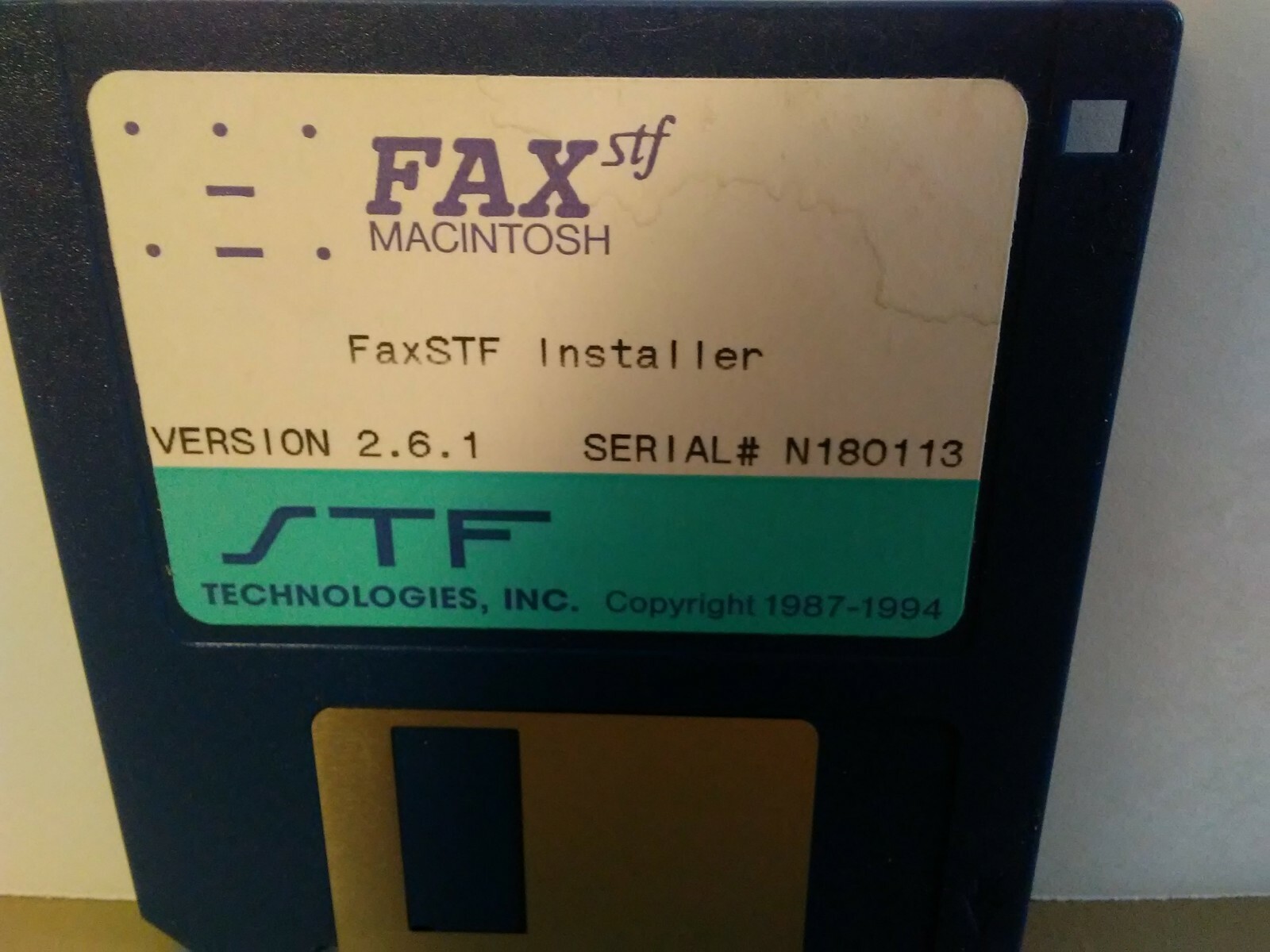 ITHistory SOFTWARE APPLE (1994) FAX STF Macintosh  (STF Tech)  3.5"  (No Manual)